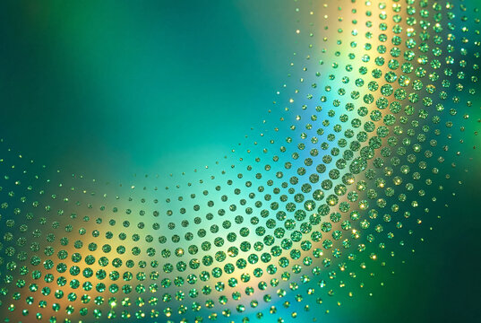 Seamless shiny green glitter halftone dotted pattern with negative space