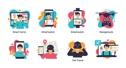 Obraz premium Set of 8 smart home and technology icons vector