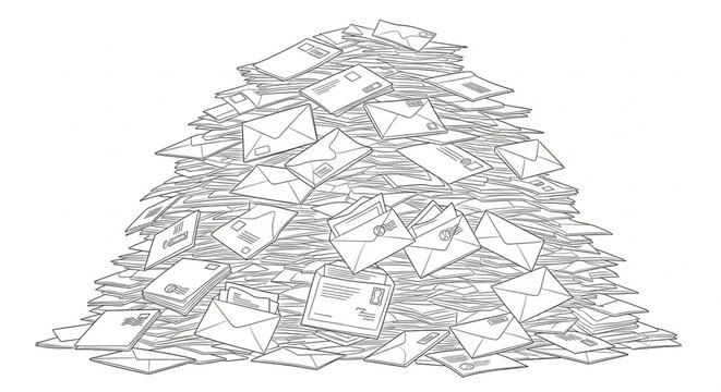 A large pile of envelopes and letters in a vector illustration
