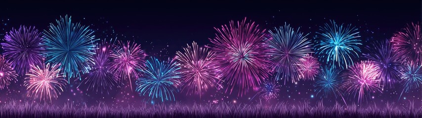 Obraz premium Colorful fireworks display at night sky with lights celebration illustration