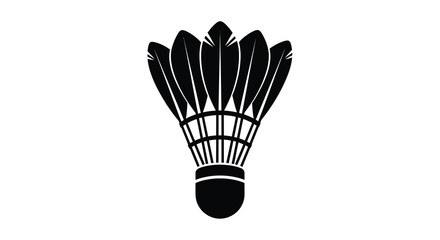 A striking black silhouette depicts a badminton shuttlecock showcasing its feathered base and rounded cork tip high quality professional © Tushar02