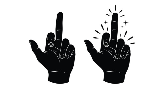 A striking black and white illustration depicts two hands giving the middle finger one with added sparkle effects