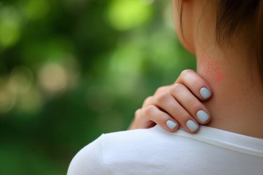 Woman Scratching Red, Itchy Neck from Possible Insect Bite
