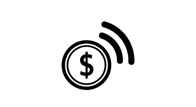 Digital Payment Icon with Dollar Sign and Wireless Waves in Circle, Online Money Transfer Symbol on Isolated White Background