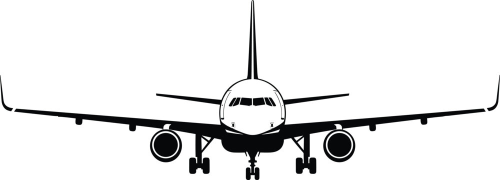 Airplane Silhouette Vector Illustration Front View Featuring Jet Engines and Wings for Commercial Aviation Travel Tourism Logistics Global Transport and Flight Concept