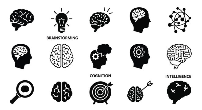 Concepts of Cognitive Processes Represented with Brain Shapes Ideas and Problem Solving Demonstrating the Human Mind and the Power of Understanding Analyzing and Comprehending Mental Activities
