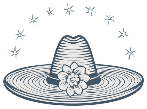 Festive wide brim sombrero decorated with a flower and sparkling stars