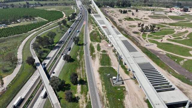 An incomplete section of the California High speed rail infrastructure project stands in Fresno, California, USA.