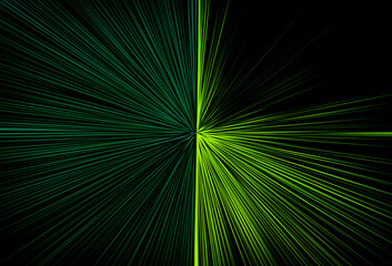 Obraz premium Abstract surface of radial blur zoom in dark and light green tones on a black background, creating a vibrant energetic burst with dynamic light rays.