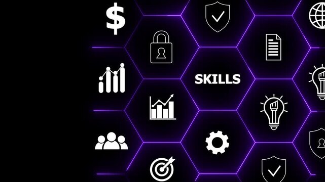 Future Skills Concept. Interfacing future skills such as critical thinking, adaptability, emotional and social intelligence and creative innovation.Digital transformation, reskilling and upskilling.4k