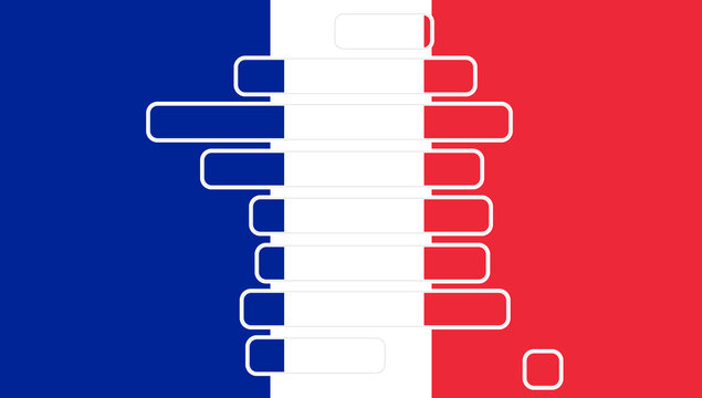 map shape of France, french flag colors background