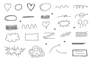 Collection of hand drawn doodle shapes and symbols