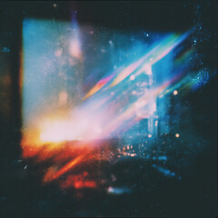 Fototapeta premium Abstract colorful light flare glare grunge scratches dust film texture vibrant dreamy blurred background artistic creative glowing spectrum blue orange