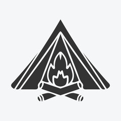 Fototapeta premium camping tent with bonfire line style icon