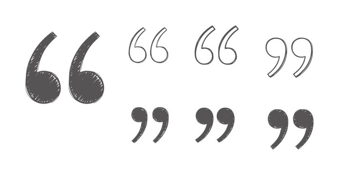 Various black double quotation marks in different typographic styles typography symbols