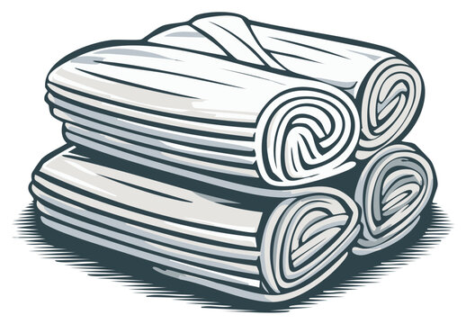 Stack of rolled white towels with shading isolated on a white background