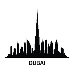 Obraz premium Dubai Skyline Silhouette with Burj Khalifa and Burj Al Arab Modern Cityscape Illustration