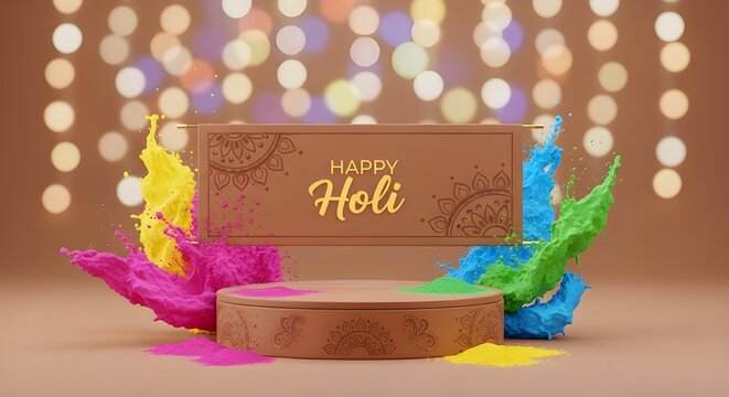 Vibrant holi celebration with colorful powder and decorative background