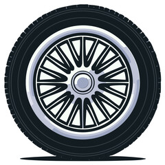 Obraz premium Illustrated car tire and wheel rim, vector graphic with details