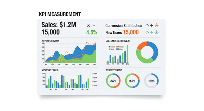 Business KPI Measurement Charts Graphs.