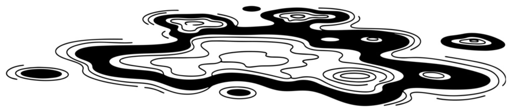 Oil spill or toxic puddle on ground silhouette, environmental pollution and industrial waste minimalist illustration, chemical leak on road concept