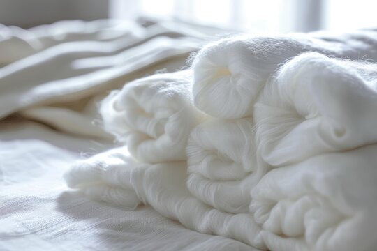 Rolled white silk cocoons embody the luxurious softness and delicate nature of peace silk, showcasing its ethical and sustainable production