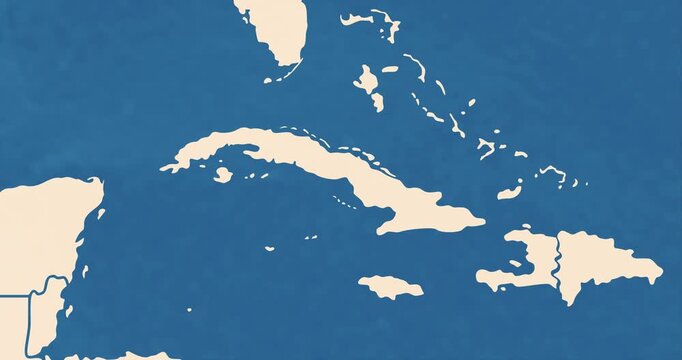 Beautiful zoom in of a cuba map with most important cities and frontier lines