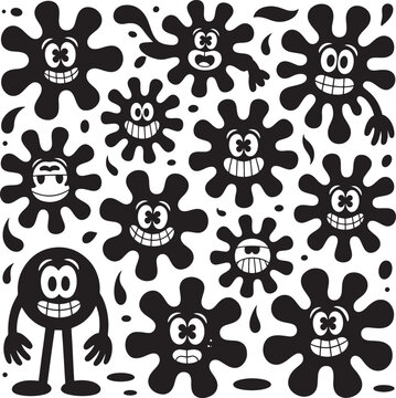 Collection of cartoon virus or monster characters with funny faces, suitable for educational or playful graphic design concepts