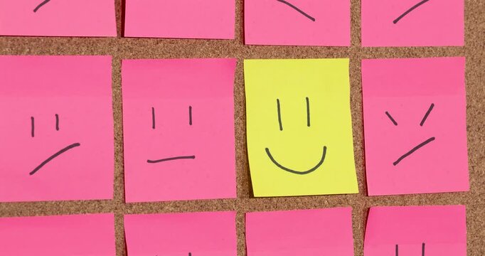 Zoom in to a mental health concept make it with sticky notes of a happy and sad faces