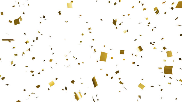 Gold confetti over transparent background. 3D render.