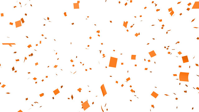 Orange confetti over transparent background. 3D render.