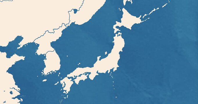 Beautiful zoom in of a japan map with most important cities and frontier lines