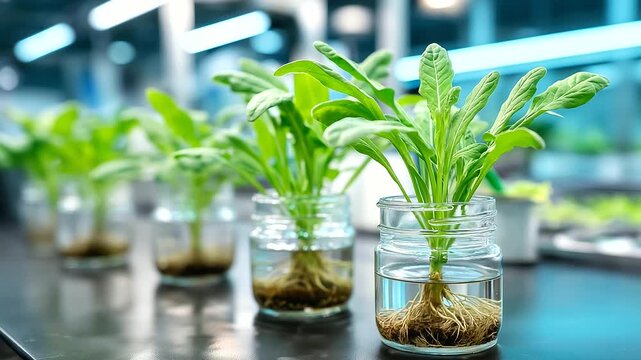 Hydroponic cultivation of leafy greens with visible roots, nutrient solution growing system, soil-free technology for urban farming, sustainable agriculture and fresh food