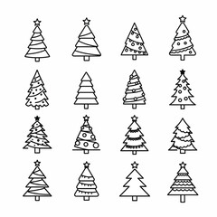 Fototapeta premium Collection of Graphic Christmas Trees for Festive Designs Thematic Holiday Season Celebrations Winter Holiday Greetings and Decorations Black Line Drawing Style Holiday Season Decorative