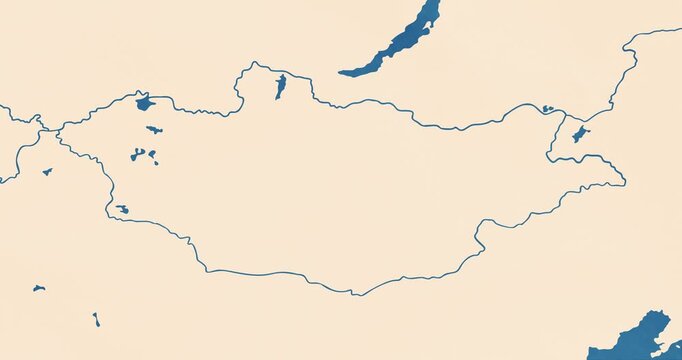 Beautiful zoom in of a mongolia map with most important cities and frontier lines