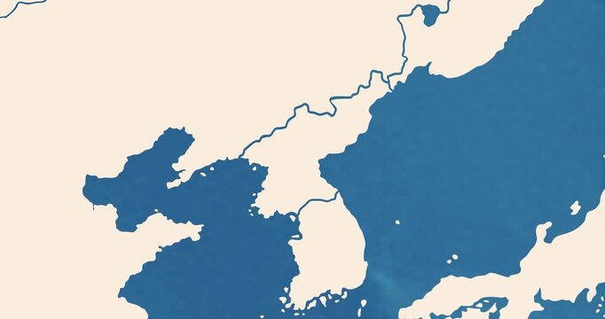 Beautiful zoom in of a north korea map with most important cities and frontier lines