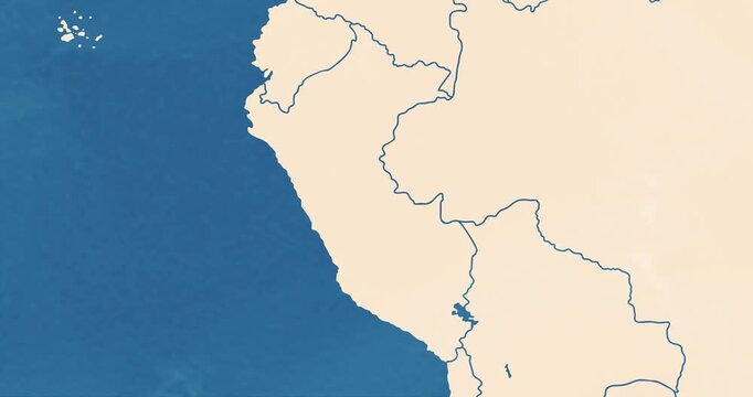 Beautiful zoom in of a peru map with most important cities and frontier lines