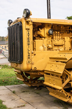 Gothenburg, Sweden - september 19 2021: Vintage Caterpillar D2 crawler tractor industrial machinery detail.