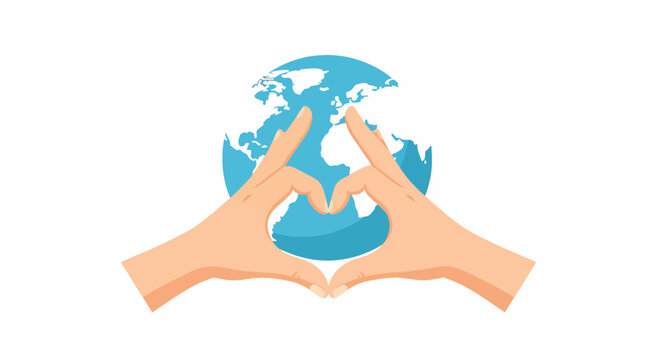 Representing Global Unity Hands Form Heart Shape Around Globe Suggesting Love Care and Connectivity Worldwide Symbolizing Protection and Affection for Our Planet and Shared Future 187