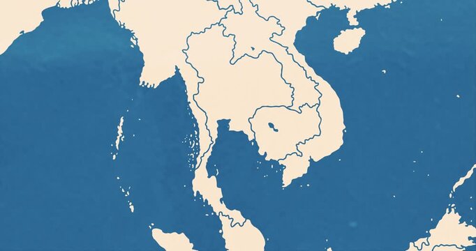 Beautiful zoom in of a thailand map with most important cities and frontier lines