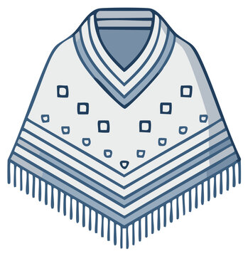 Traditional woven poncho with fringe and geometric pattern