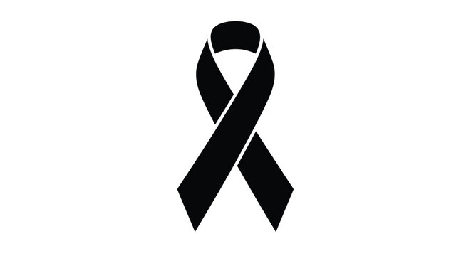 A stark black ribbon is displayed against a plain white background symbolizing awareness remembrance or support for a cause