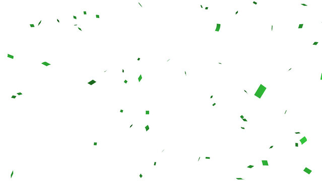 Green confetti over transparent background. 3D render.
