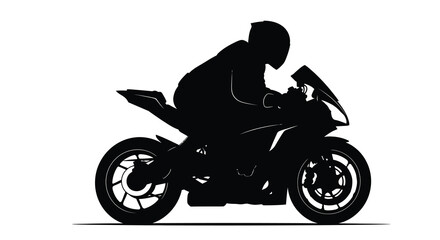 A striking silhouette depicts a motorcyclist leaning into a turn showcasing speed and dynamic movement on a sleek sportbike © Asikder02