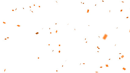 Orange confetti over transparent background with depth of field. 3D render.