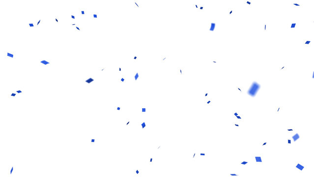 Blue confetti over transparent background with depth of field. 3D render.