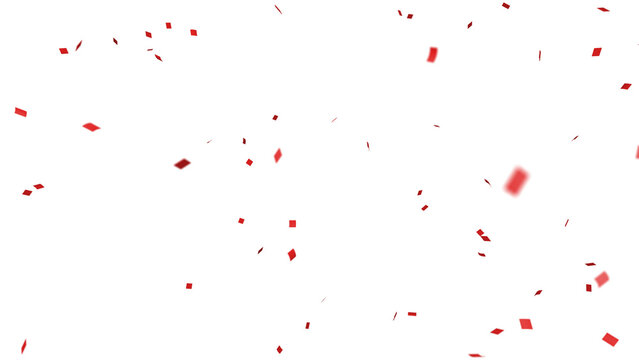 Red confetti over transparent background with depth of field. 3D render.