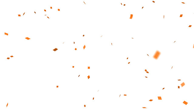 Orange confetti over transparent background with depth of field. 3D render.