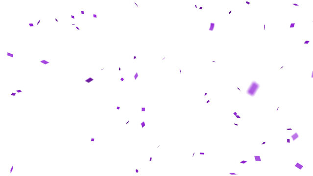Purple confetti over transparent background with depth of field. 3D render.