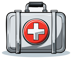 Obraz premium Compact Metal First Aid Kit with Red Cross Symbol and Handle